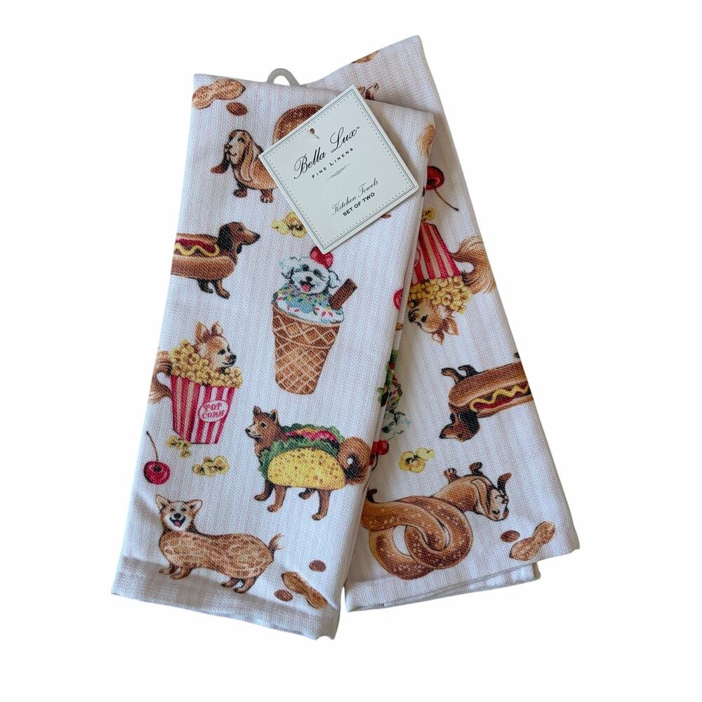 2pc Bella Lux Circus Food Pups Kitchen Towels 18x28 NEW